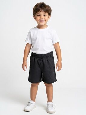 Boys’ Black Elastic-Waist Athletic Shorts
